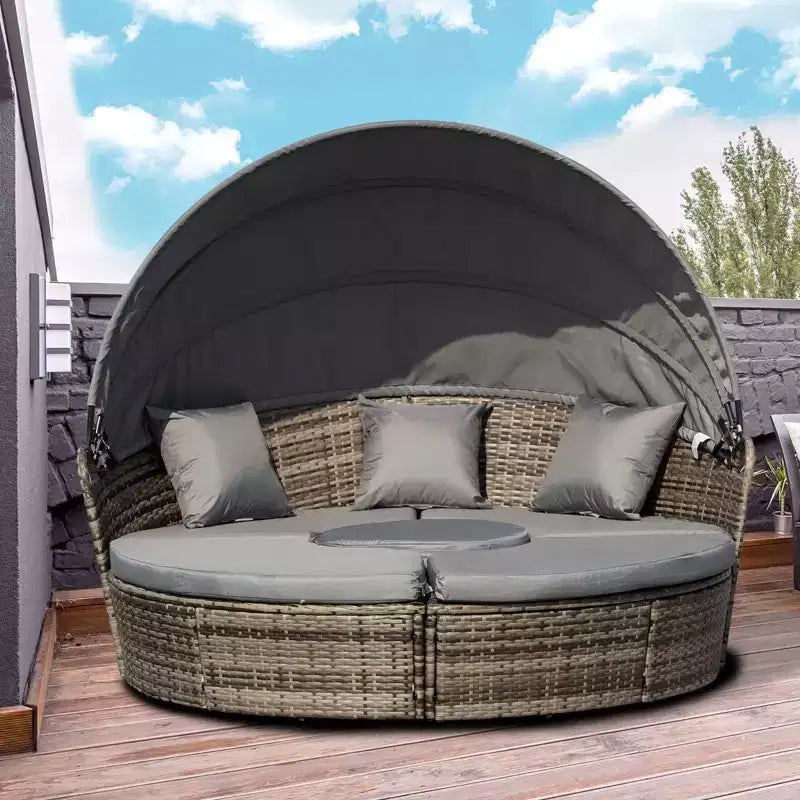 Lit de repos rond Outsunny, ensemble de canapé conversationnel ou de lit de soleil d'extérieur en rotin et osier rembourré de 4 pièces avec auvent
