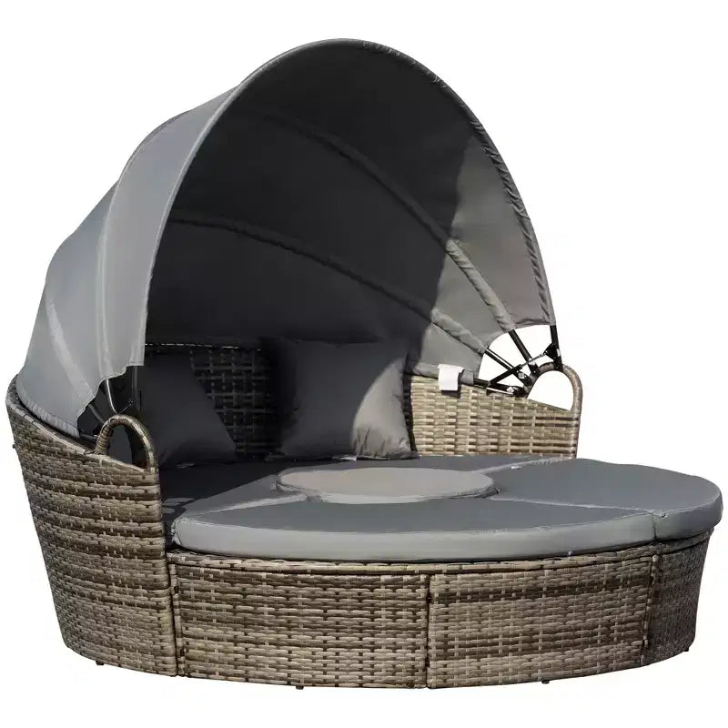 Lit de repos rond Outsunny, ensemble de canapé conversationnel ou de lit de soleil d'extérieur en rotin et osier rembourré de 4 pièces avec auvent
