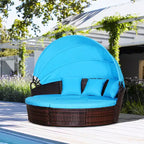 Lit de repos rond Outsunny, ensemble de canapé conversationnel ou de lit de soleil d'extérieur en rotin et osier rembourré de 4 pièces avec auvent