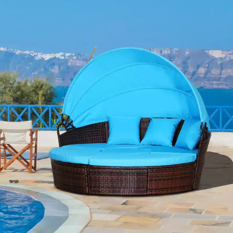 Lit de repos rond Outsunny, ensemble de canapé conversationnel ou de lit de soleil d'extérieur en rotin et osier rembourré de 4 pièces avec auvent