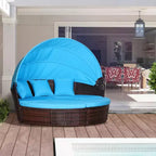 Lit de repos rond Outsunny, ensemble de canapé conversationnel ou de lit de soleil d'extérieur en rotin et osier rembourré de 4 pièces avec auvent