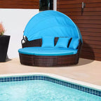 Lit de repos rond Outsunny, ensemble de canapé conversationnel ou de lit de soleil d'extérieur en rotin et osier rembourré de 4 pièces avec auvent