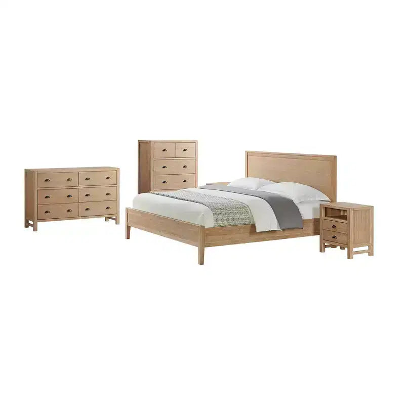 5pc Arden Wood Bedroom Set with Two 2 Drawer Nightstands Light Driftwood - Alaterre Furniture