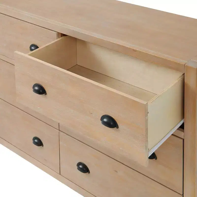 Ensemble de chambre à coucher 5 pièces Arden Wood avec deux tables de chevet à 2 tiroirs Bois flotté clair - Meubles Alaterre