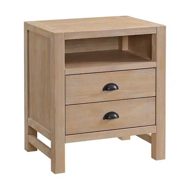 Ensemble de chambre à coucher 5 pièces Arden Wood avec deux tables de chevet à 2 tiroirs Bois flotté clair - Meubles Alaterre