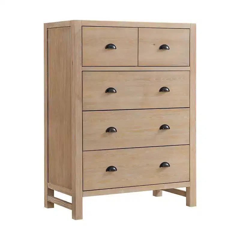 Ensemble de chambre à coucher 5 pièces Arden Wood avec deux tables de chevet à 2 tiroirs Bois flotté clair - Meubles Alaterre
