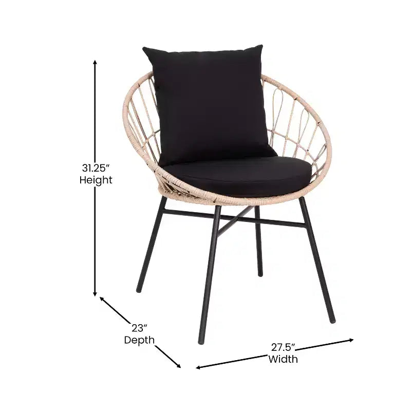 Ensemble de patio Merrick Lane 3 pièces avec chaises en rotin tressé, table d'appoint assortie à plateau en verre et coussins pour usage intérieur/extérieur