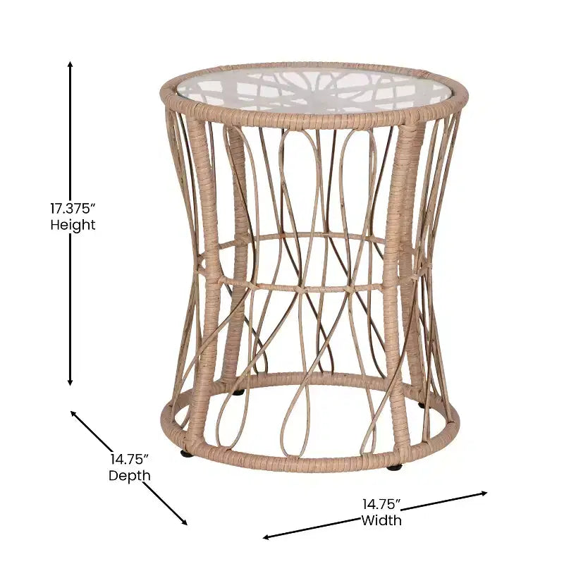 Ensemble de patio Merrick Lane 3 pièces avec chaises en rotin tressé, table d'appoint assortie à plateau en verre et coussins pour usage intérieur/extérieur