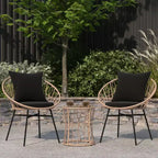 Ensemble de patio Merrick Lane 3 pièces avec chaises en rotin tressé, table d'appoint assortie à plateau en verre et coussins pour usage intérieur/extérieur