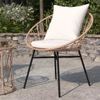 Ensemble de patio Merrick Lane 3 pièces avec chaises en rotin tressé, table d'appoint assortie à plateau en verre et coussins pour usage intérieur/extérieur