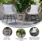 Ensemble de patio Merrick Lane 3 pièces avec chaises en rotin tressé, table d'appoint assortie à plateau en verre et coussins pour usage intérieur/extérieur