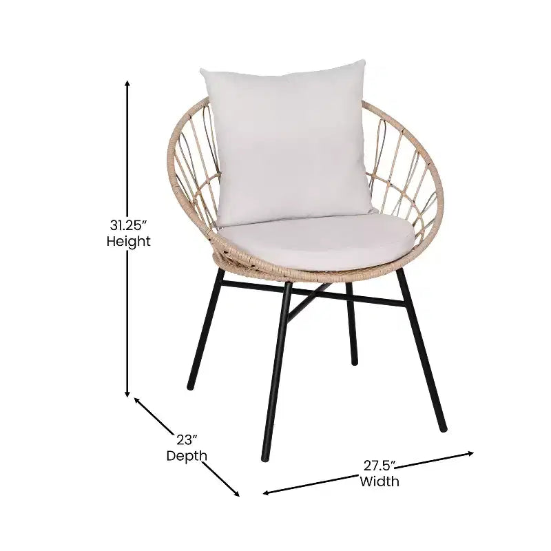 Ensemble de patio Merrick Lane 3 pièces avec chaises en rotin tressé, table d'appoint assortie à plateau en verre et coussins pour usage intérieur/extérieur
