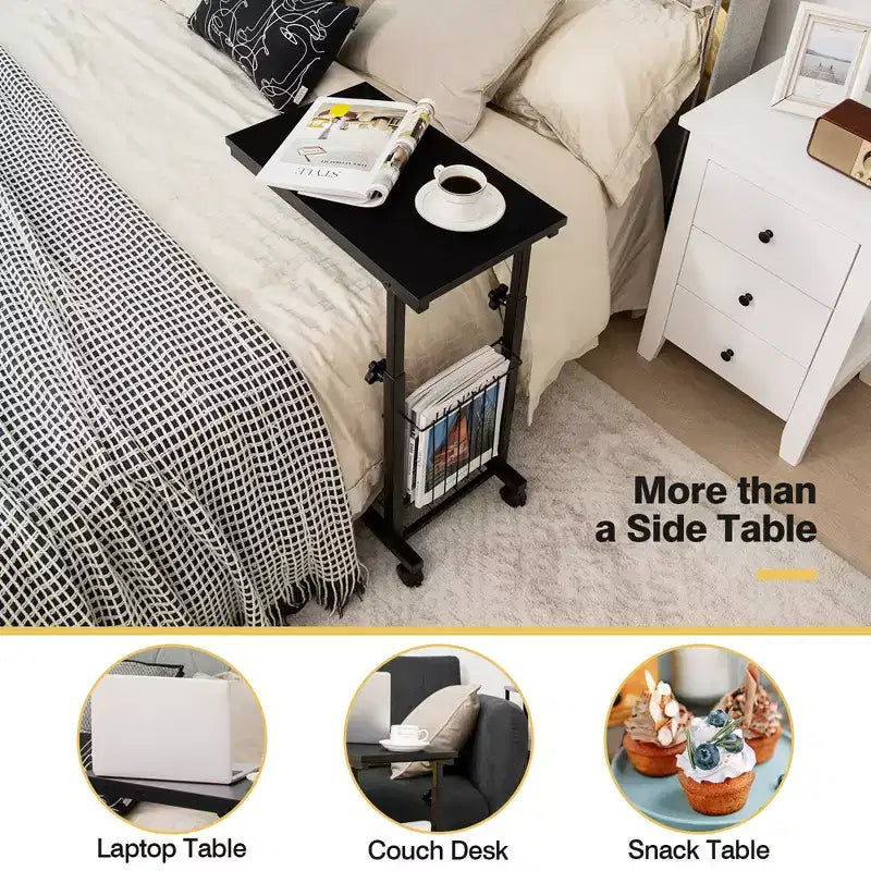 Table d'appoint en C pour canapé, table compacte pour snacks, pour salon et chambre à coucher, noir/marron