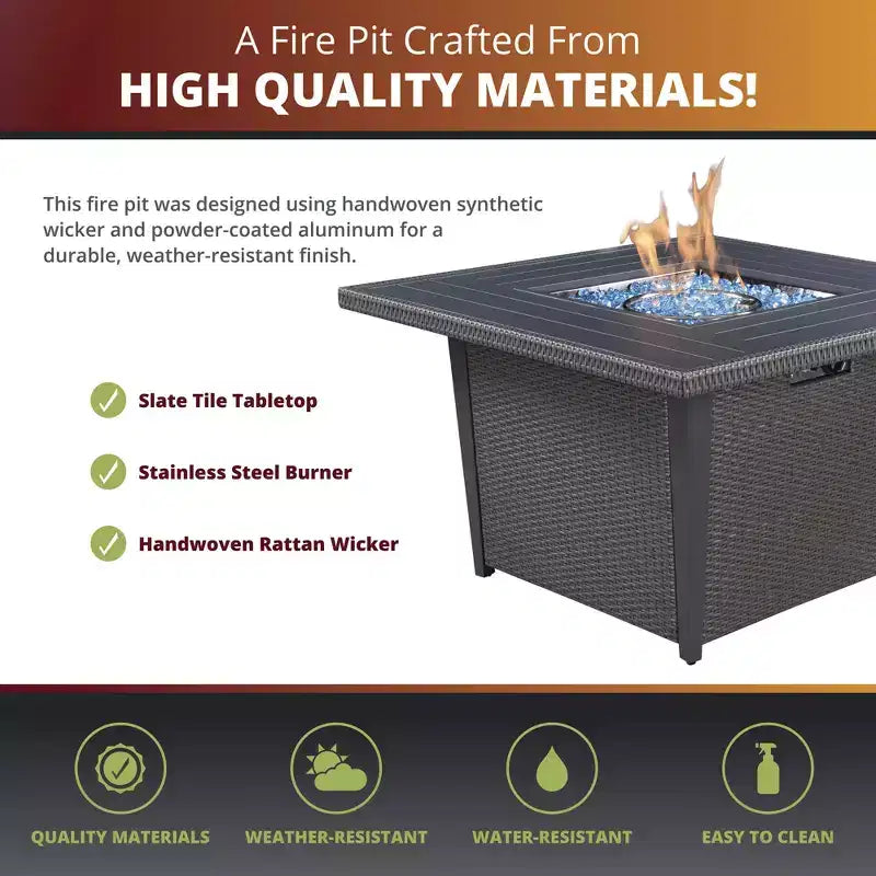 Ensemble Kinger Home Ethan de 5 pièces pour foyer au propane en osier avec cadre en aluminium