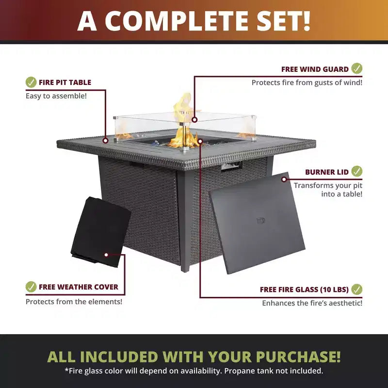 Ensemble Kinger Home Ethan de 5 pièces pour foyer au propane en osier avec cadre en aluminium