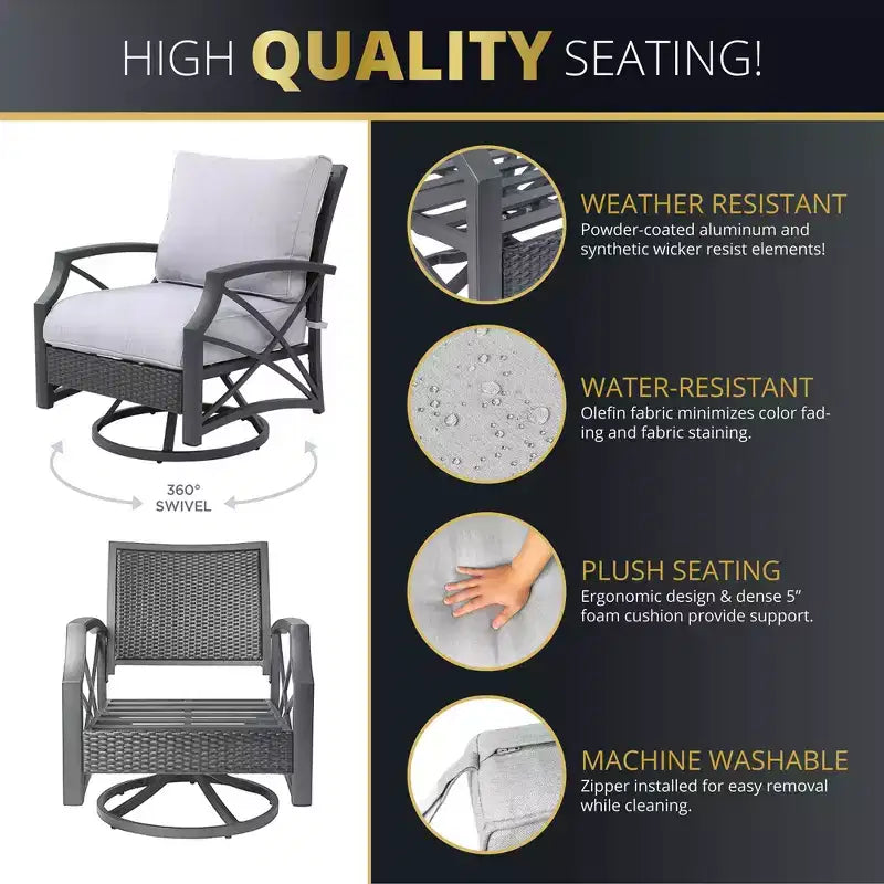 Ensemble Kinger Home Ethan de 5 pièces pour foyer au propane en osier avec cadre en aluminium