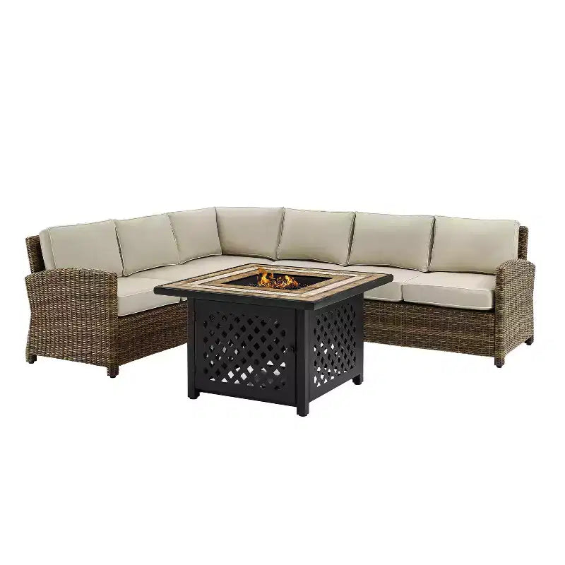 Ensemble sectionnel d'extérieur 5 pièces en osier Bradenton avec table brasero - Crosley
