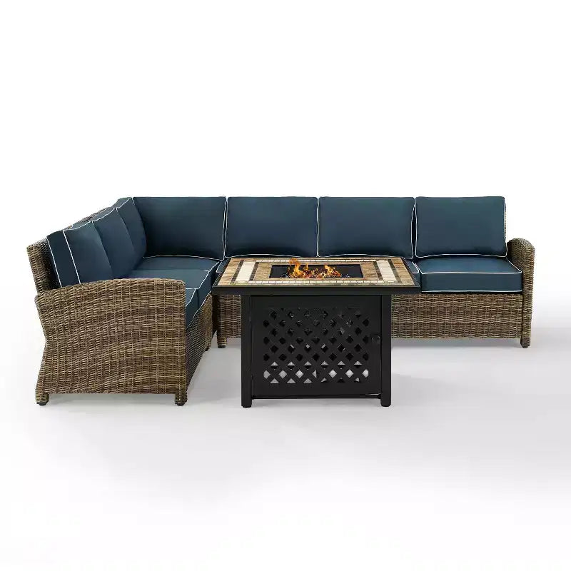 Ensemble sectionnel d'extérieur 5 pièces en osier Bradenton avec table brasero - Crosley