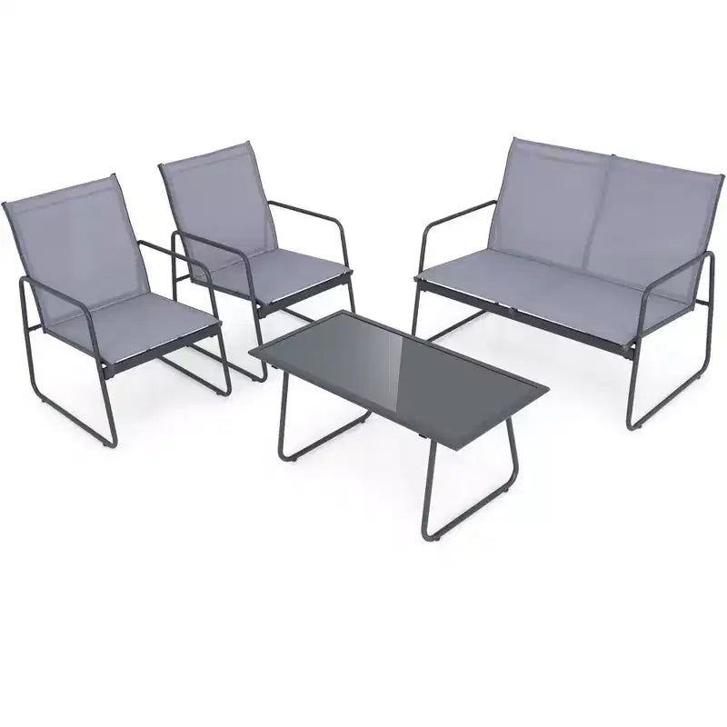 Costway Ensemble de Conversation de Jardin 4 Pièces en Métal pour Patio avec Table
