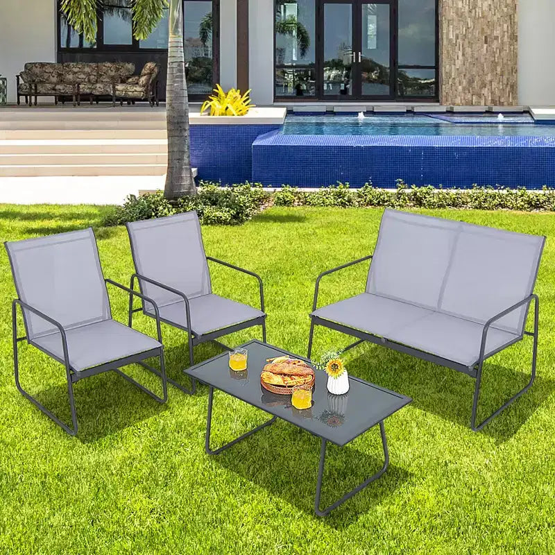 Costway Ensemble de Conversation de Jardin 4 Pièces en Métal pour Patio avec Table