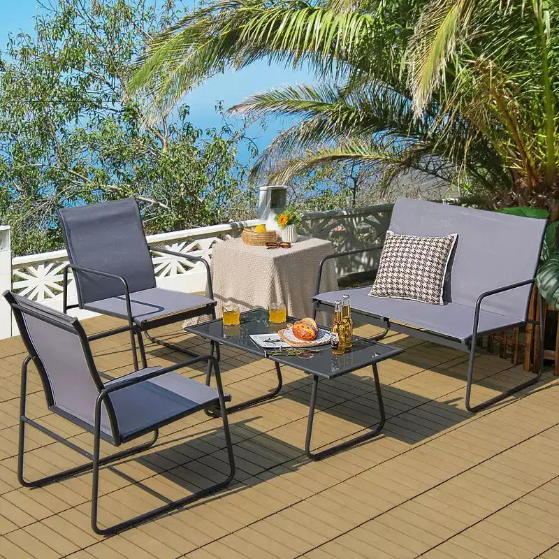 Costway Ensemble de Conversation de Jardin 4 Pièces en Métal pour Patio avec Table
