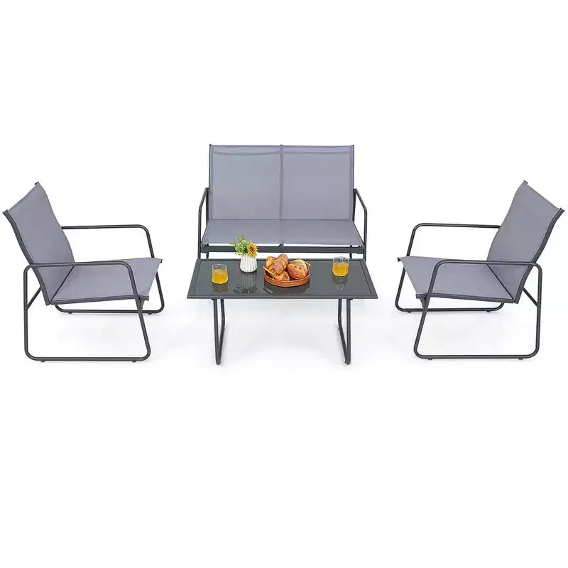 Costway Ensemble de Conversation de Jardin 4 Pièces en Métal pour Patio avec Table