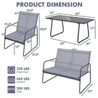 Costway Ensemble de Conversation de Jardin 4 Pièces en Métal pour Patio avec Table