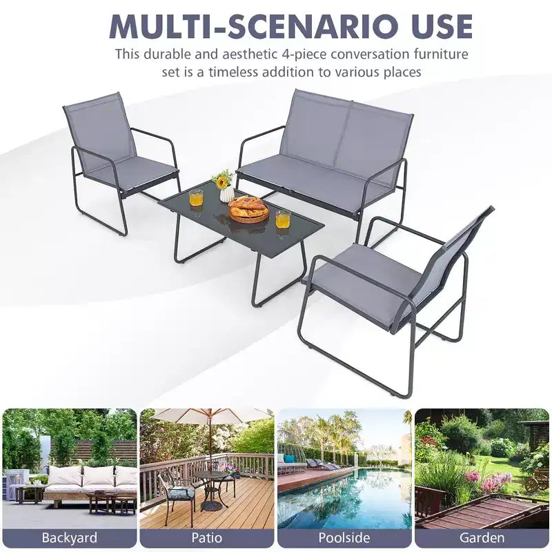 Costway Ensemble de Conversation de Jardin 4 Pièces en Métal pour Patio avec Table