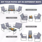 Costway Ensemble de Conversation de Jardin 4 Pièces en Métal pour Patio avec Table