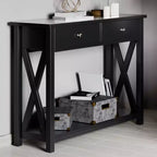 Console Table with Two Drawers  2-Tier Entryway Table with Storage Shelf and Sturdy X-Braced Legs for Living Room or Hallway by Lavish Home (Black)