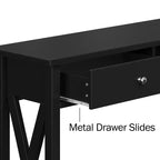 Console avec deux tiroirs, table d'entrée à 2 niveaux avec étagère de rangement et pieds robustes en croix pour salon ou couloir (noir)