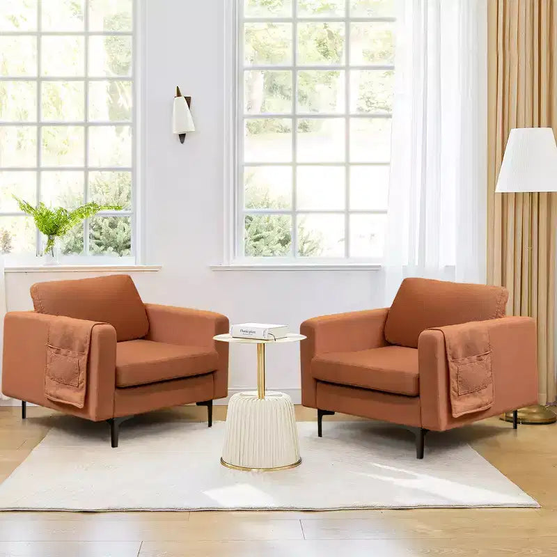 Lot de 2 fauteuils d'appoint en tissu Costway avec poches de rangement latérales