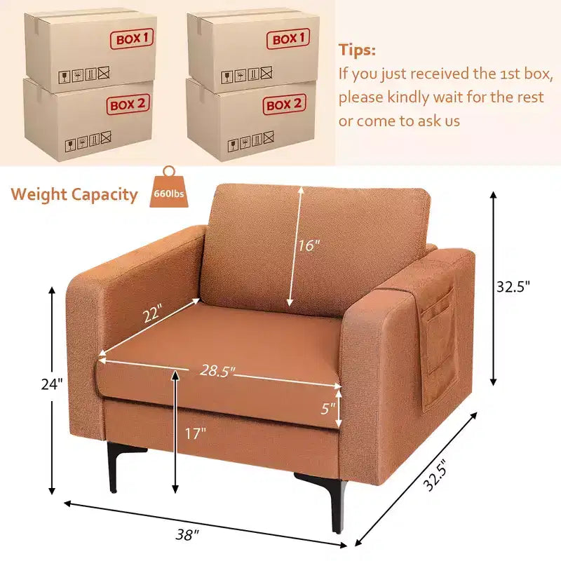 Lot de 2 fauteuils d'appoint en tissu Costway avec poches de rangement latérales