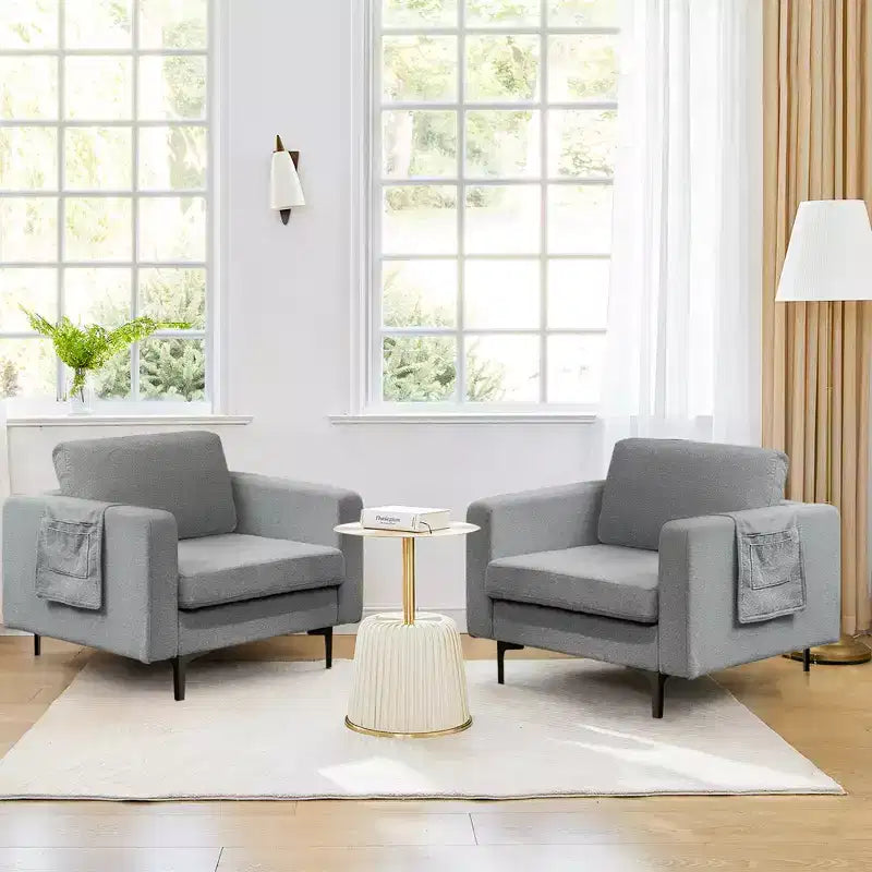 Lot de 2 fauteuils d'appoint en tissu Costway avec poches de rangement latérales