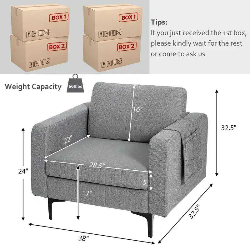Lot de 2 fauteuils d'appoint en tissu Costway avec poches de rangement latérales