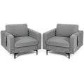 Costway Set of 2 Fabric Accent Armchair Single Sofa w/ Side Storage Pocket