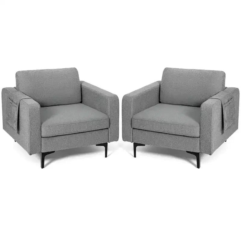 Costway Set of 2 Fabric Accent Armchair Single Sofa w/ Side Storage Pocket
