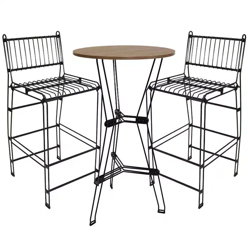 Sunnydaze 3-Piece Indoor Furniture Steel Wire Bar Set with Faux Woodgrain Tabletop - Brown - 3 pc