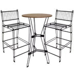 Sunnydaze 3-Piece Indoor Furniture Steel Wire Bar Set with Faux Woodgrain Tabletop - Brown - 3 pc