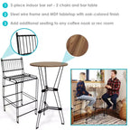 Sunnydaze Ensemble de bar 3 pièces d'intérieur en fil d'acier avec plateau en faux bois – Marron – 3 pièces