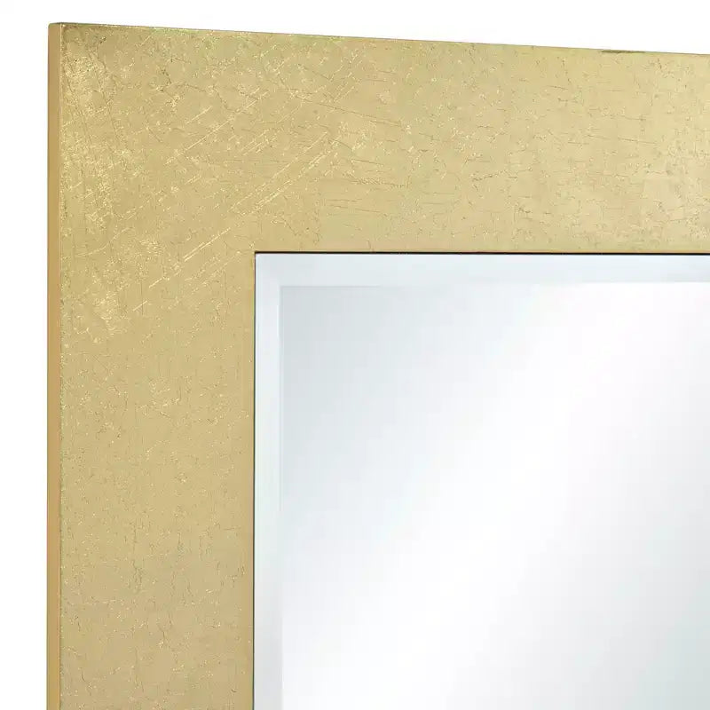 Rectangular Vanity Wall Mirror Modern Beveled Shiny Gold Leaf Wood Frame 27 Wide for Bathroom Bedroom Living Room Home Office House