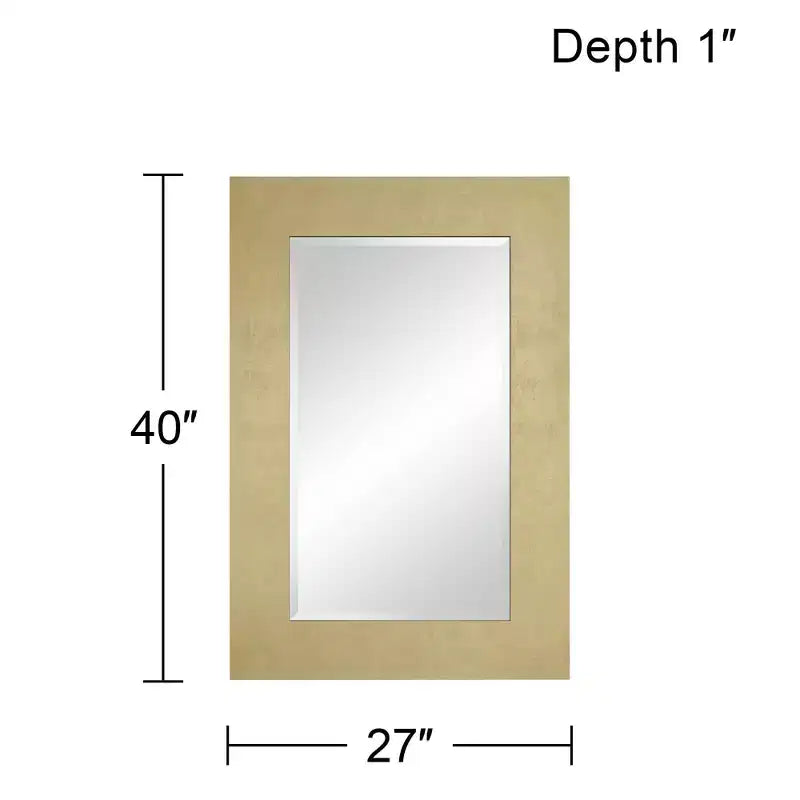 Rectangular Vanity Wall Mirror Modern Beveled Shiny Gold Leaf Wood Frame 27 Wide for Bathroom Bedroom Living Room Home Office House