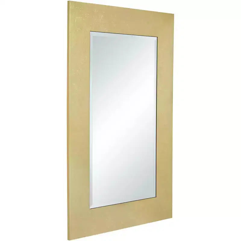 Rectangular Vanity Wall Mirror Modern Beveled Shiny Gold Leaf Wood Frame 27 Wide for Bathroom Bedroom Living Room Home Office House