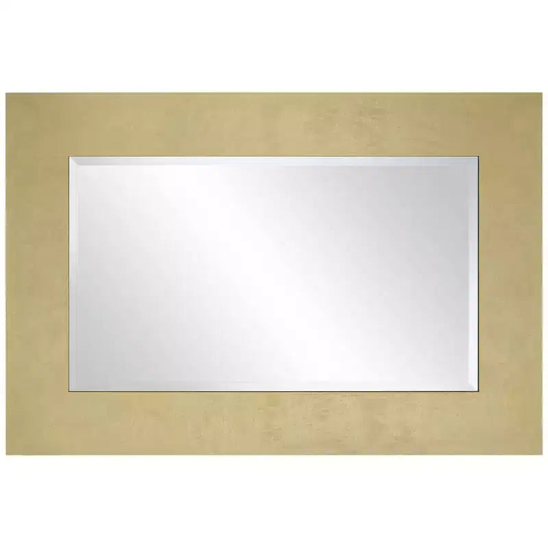 Miroir Mural Rectangulaire Moderne Biseauté Feuille d'Or Brillant Cadre en Bois 27 Pouces de Large pour Salle de Bain Chambre Salon Bureau Maison