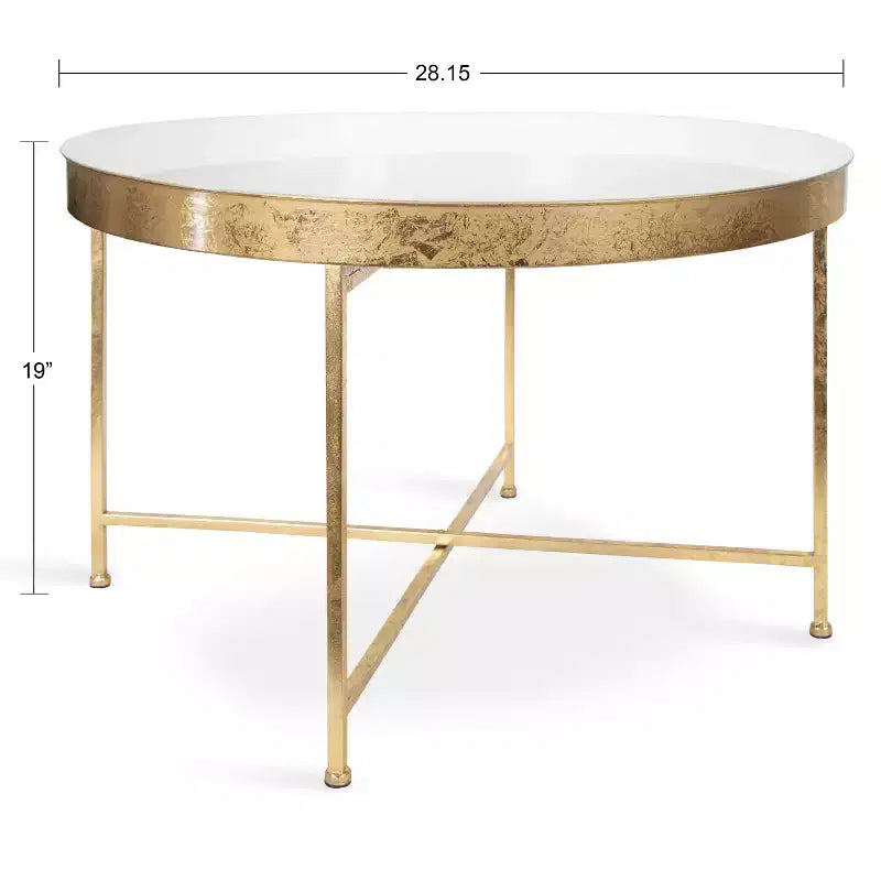 Round Metal Coffee Table, 28.25x28.25x19, White and Gold
