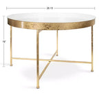 Table basse ronde en métal, 28.25x28.25x19, Blanc et or
