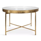 Table basse ronde en métal, 28.25x28.25x19, Blanc et or