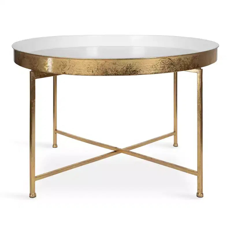 Round Metal Coffee Table, 28.25x28.25x19, White and Gold