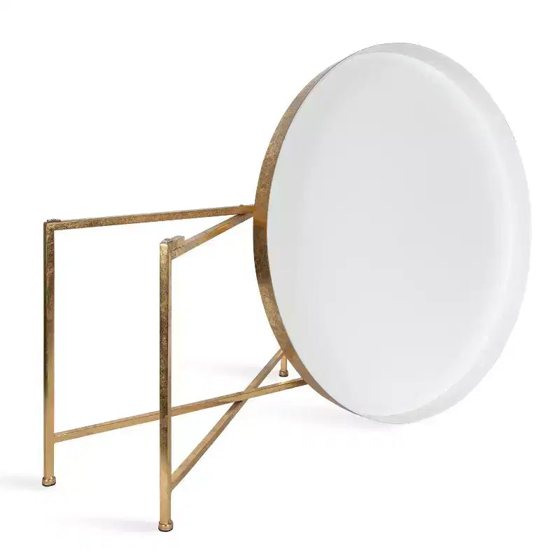 Round Metal Coffee Table, 28.25x28.25x19, White and Gold