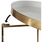 Table basse ronde en métal, 28.25x28.25x19, Blanc et or